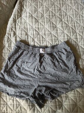 Anthropologie Green & White Striped Cotton Sleep Shorts